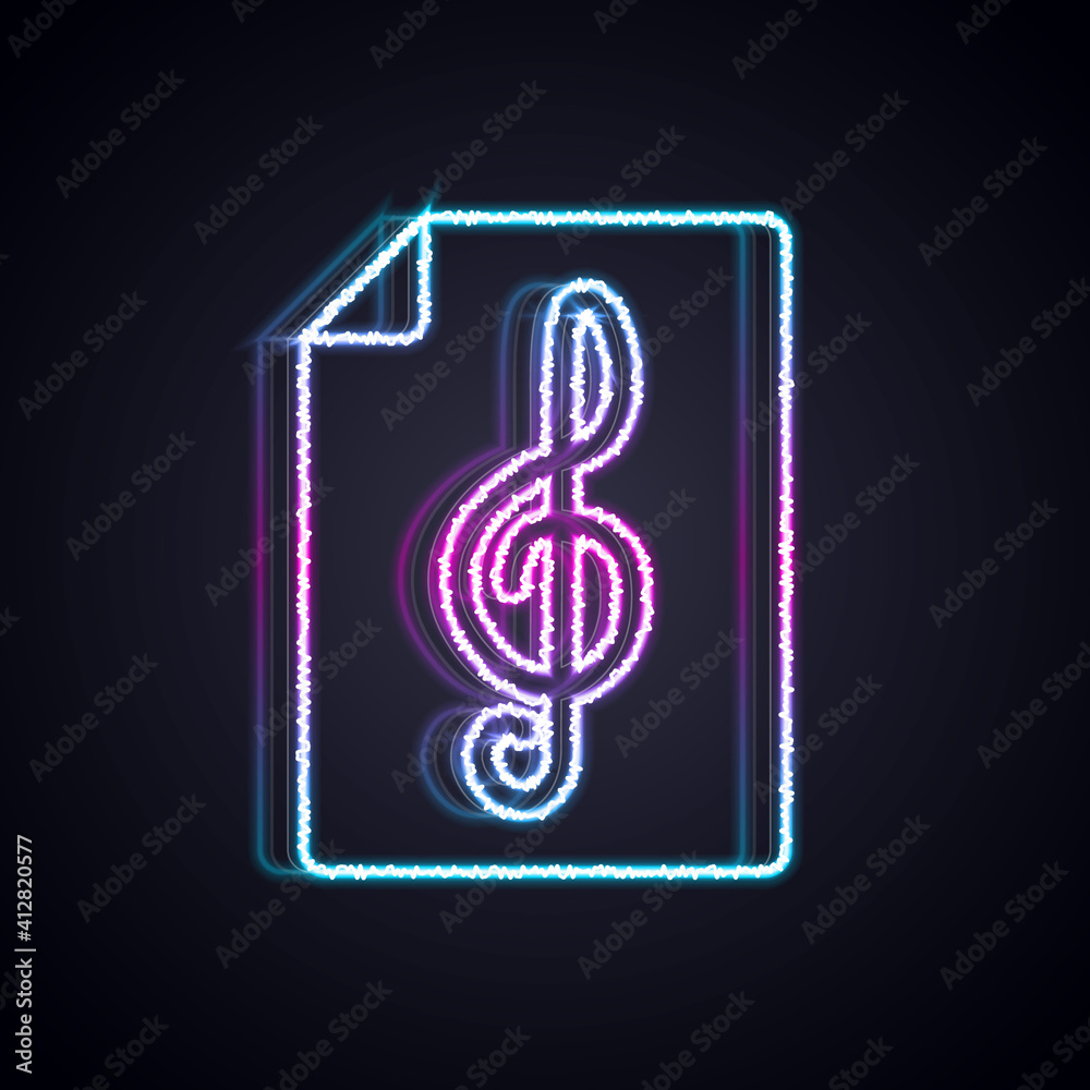 Glowing neon line Treble clef icon isolated on black background. Vector.