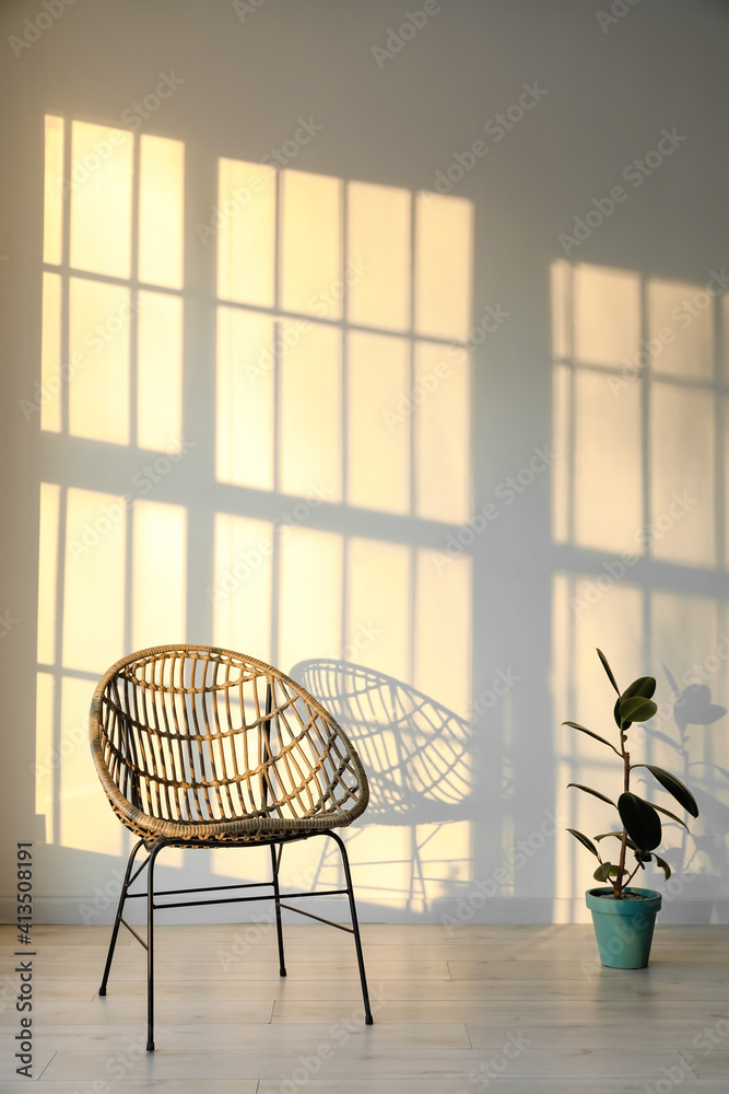 Wicker chair in interior of modern living room