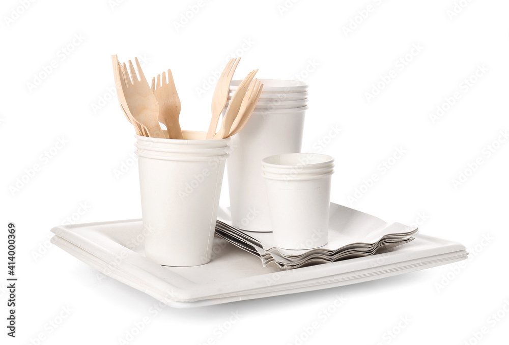 Eco tableware on white background