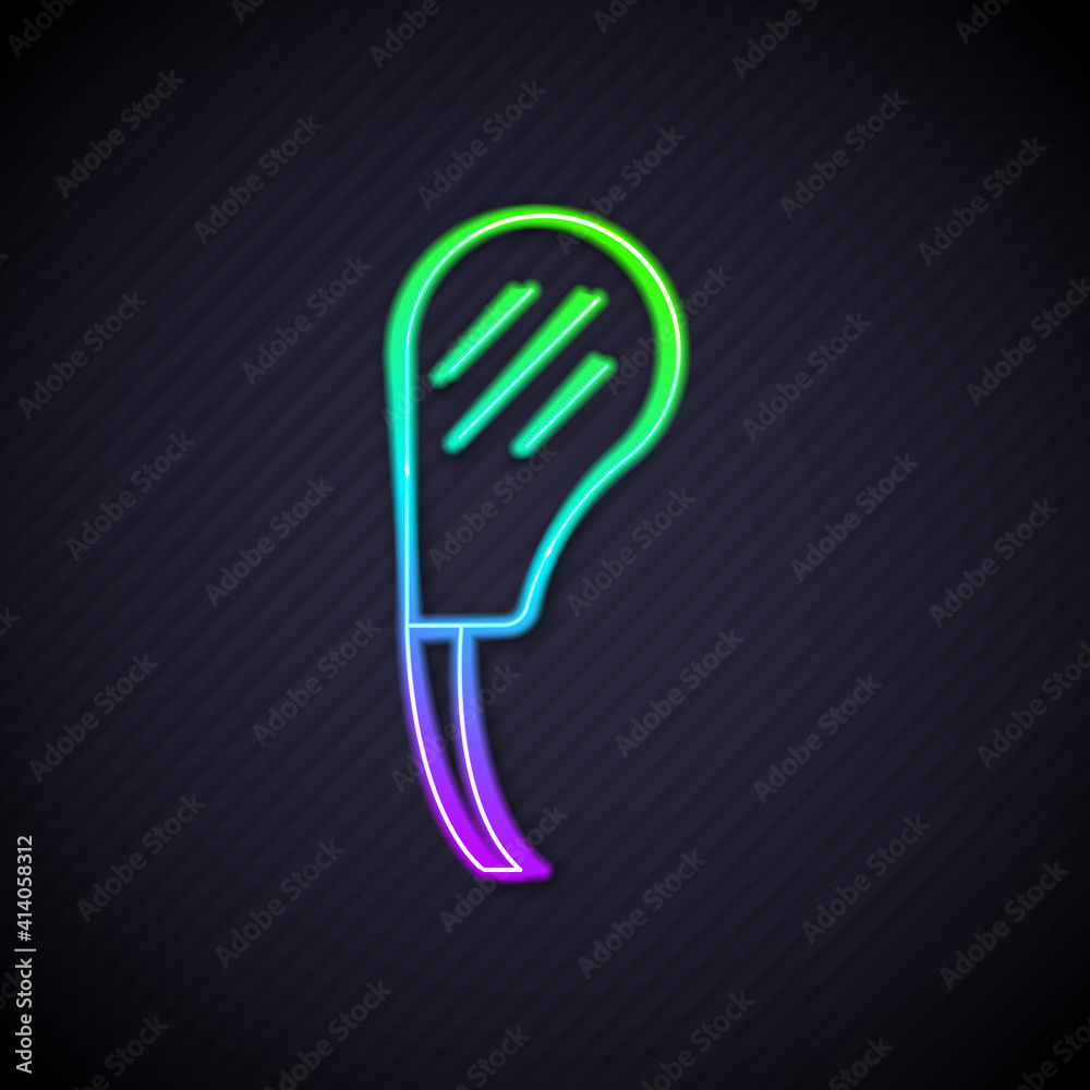 Glowing neon line Rib eye steak icon isolated on black background. Steak tomahawk. Piece of meat. Ve