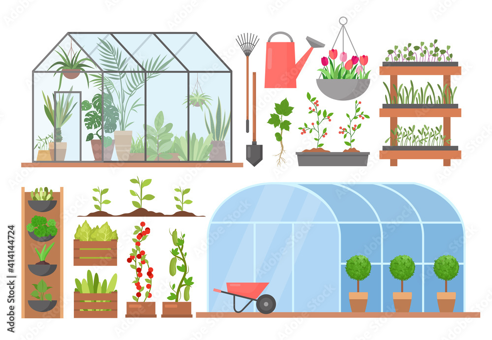 温室花卉植物蔬菜栽培装置，用于种植的卡通温室