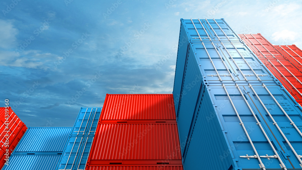 Stack of containers box background, Cargo freight ship for import export business, 3d rendering