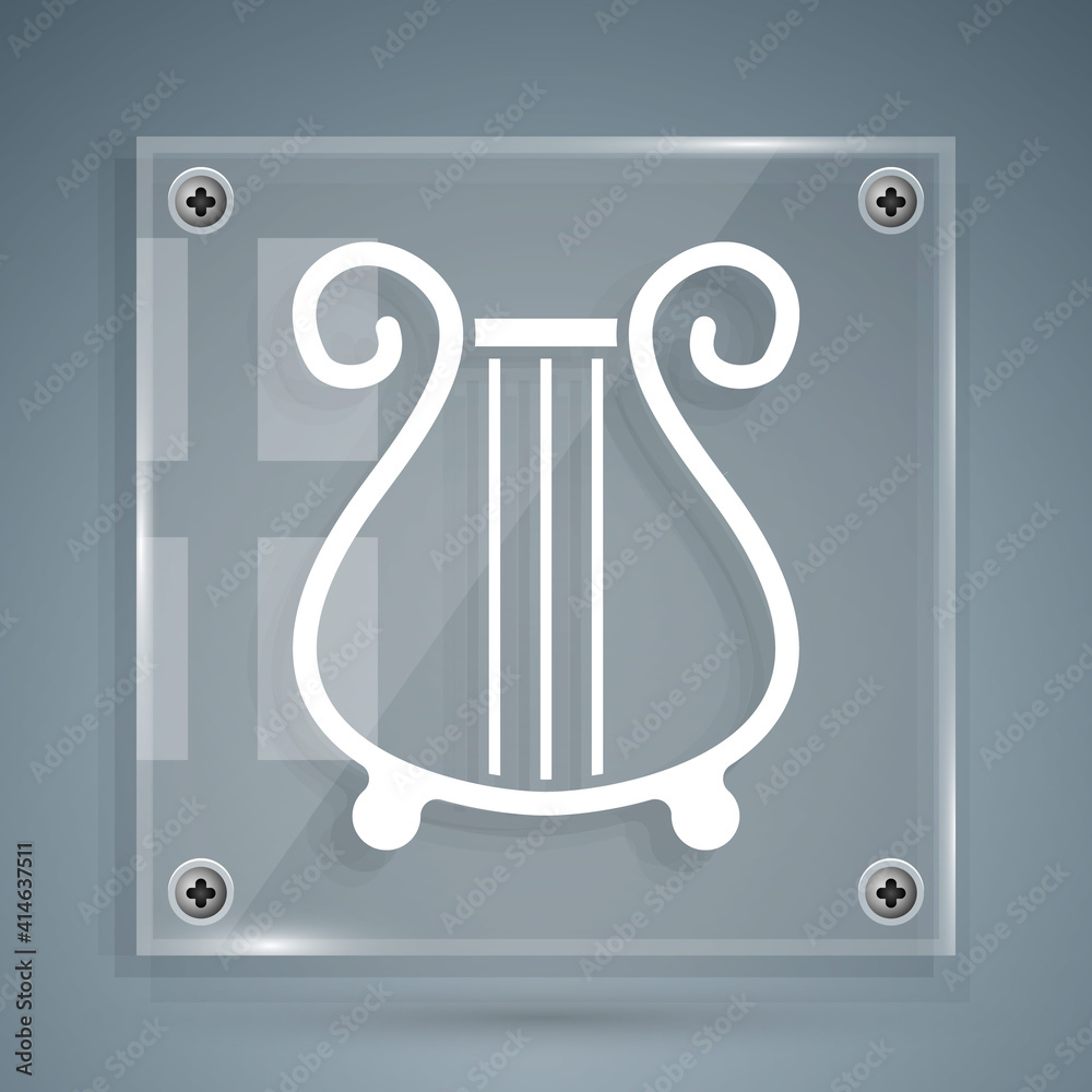 White Ancient Greek lyre icon isolated on grey background. Classical music instrument, orhestra stri
