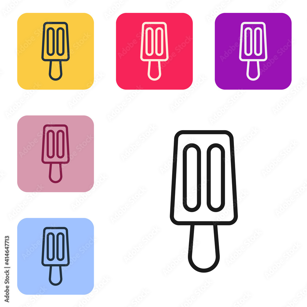 Black line Ice cream on stick icon isolated on white background. Sweet symbol. Set icons in color sq