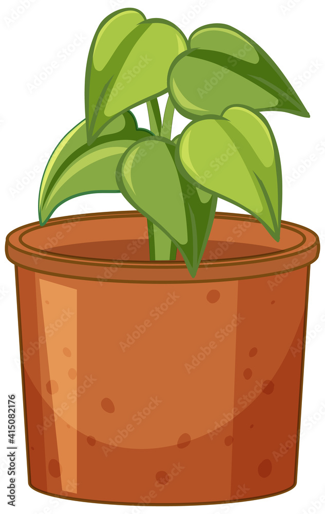 盆栽中的绿色植物卡通风格