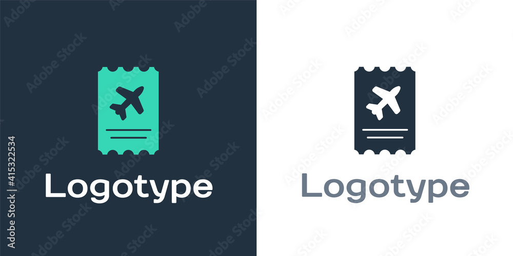 Logotype Airline ticket icon isolated on white background. Plane ticket. Logo design template elemen
