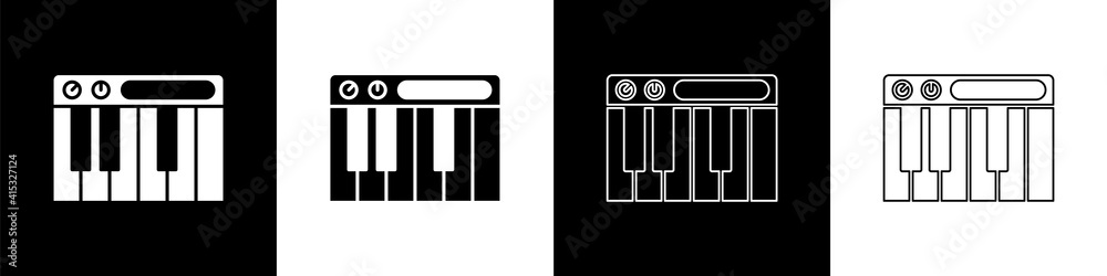 将音乐合成器图标隔离在黑白背景上。电子钢琴。矢量。