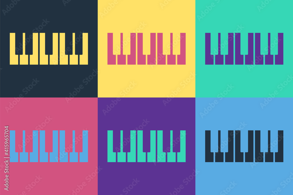流行艺术音乐合成器图标隔离在彩色背景上。电子钢琴。矢量。
