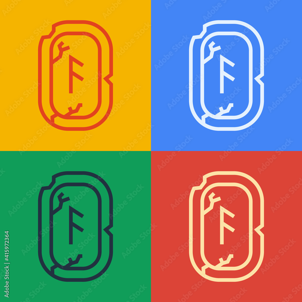 Pop art line Magic runes icon isolated on color background. Vector.