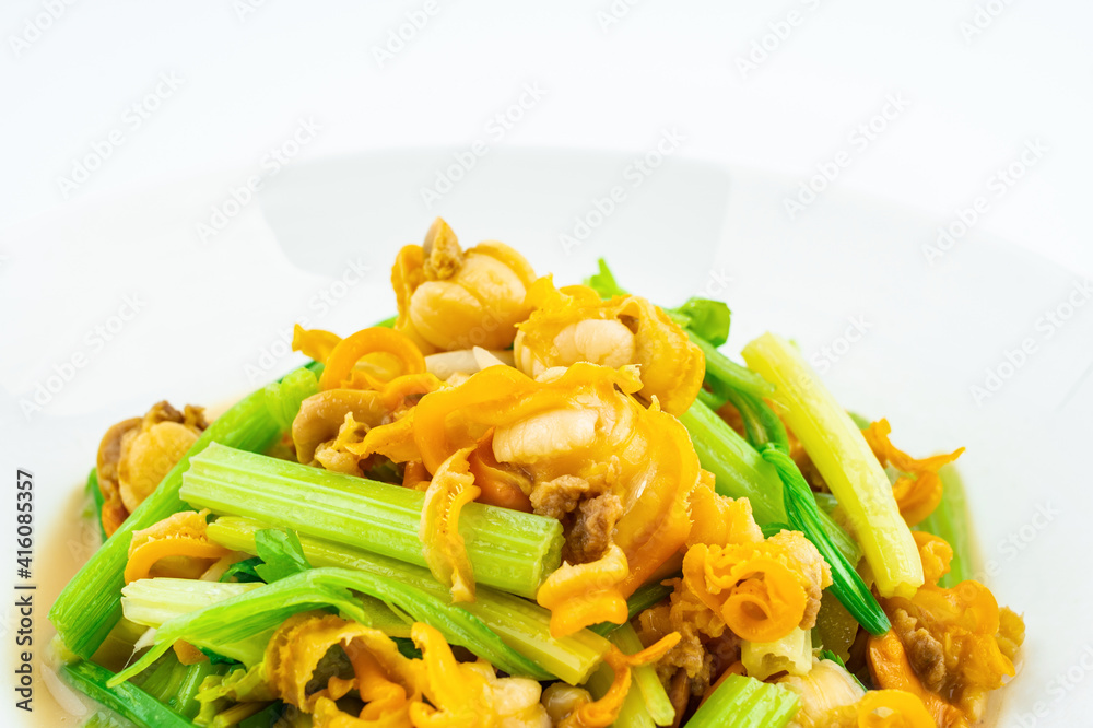 Chinese food, a dish of fried scallop meat with celery