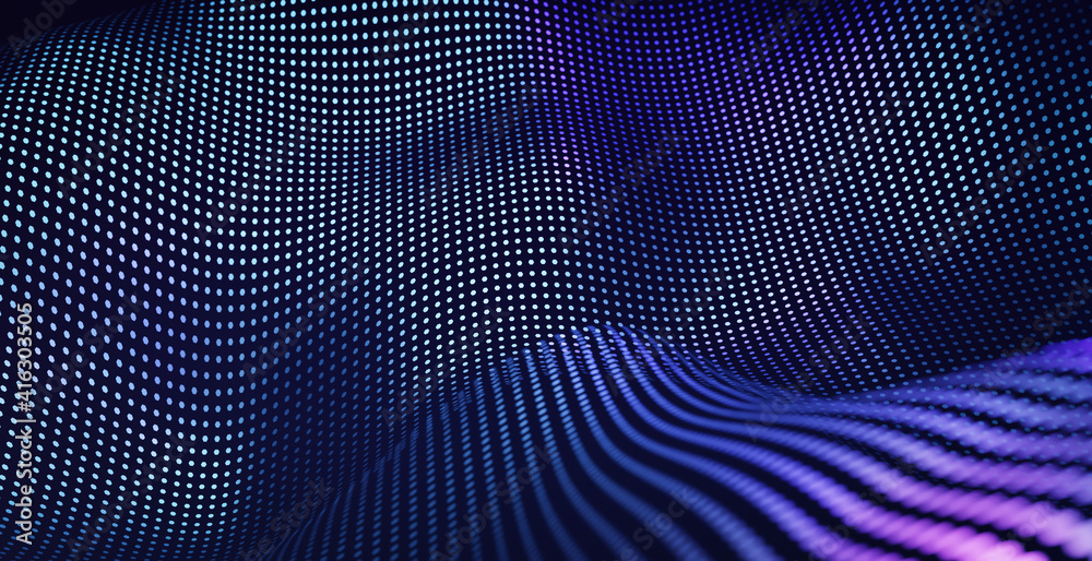 以紫色和紫色光波技术为背景的抽象五边形网格图案。