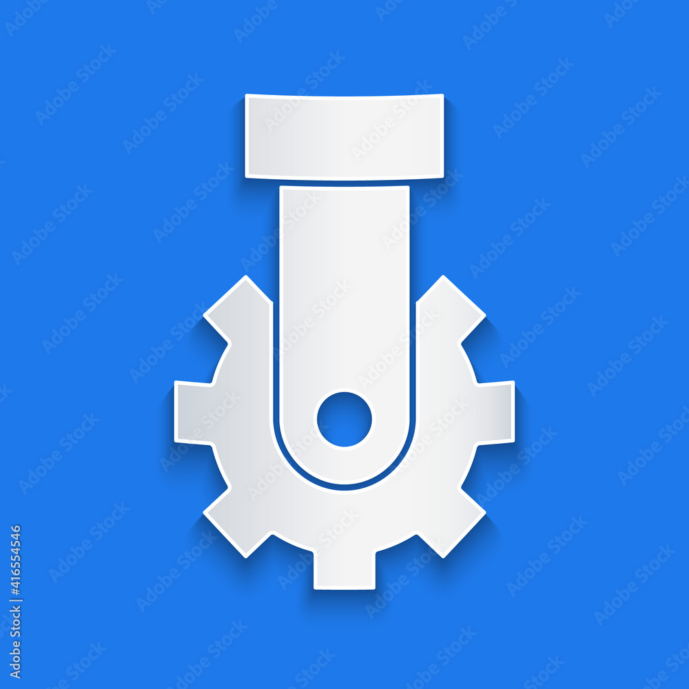 Paper cut Derailleur bicycle rear speed folding icon isolated on blue background. Paper art style. V