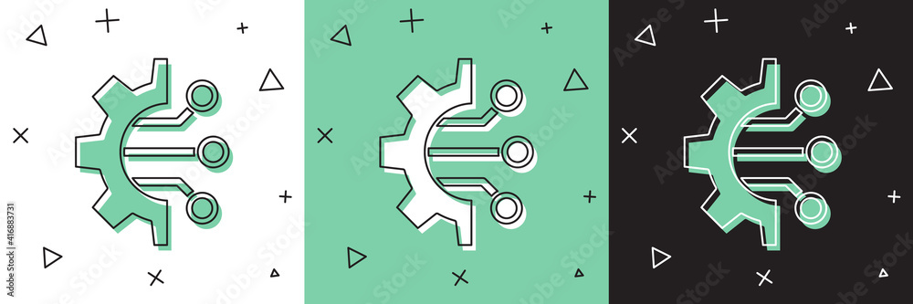 将算法图标设置为隔离在白色和绿色、黑色背景上。算法符号设计来自工件