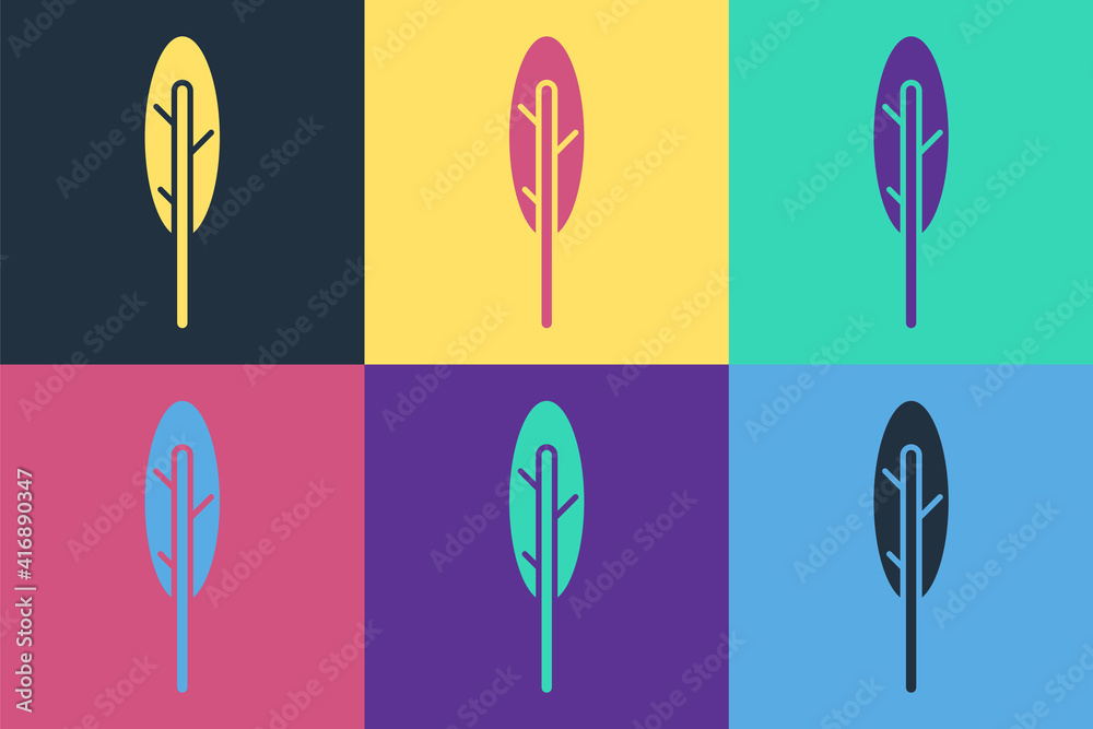 Pop art Feather pen icon isolated on color background. Vector.