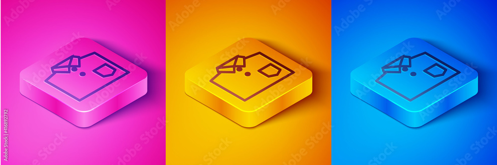 Isometric line Bowling shirt icon isolated on pink and orange, blue background. Square button. Vecto