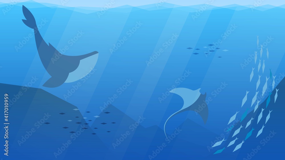 Illustration with the underwater world, sea animals