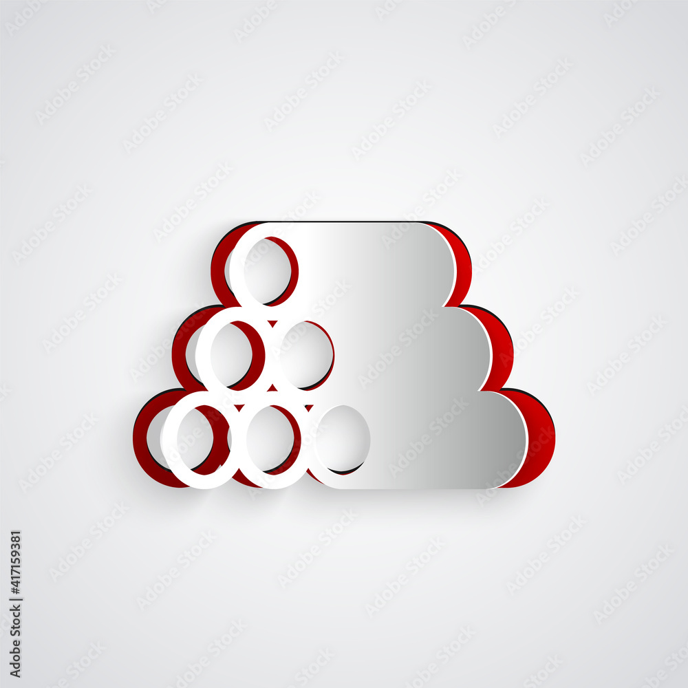 Paper cut Wooden logs icon isolated on grey background. Stack of firewood. Paper art style. Vector.
