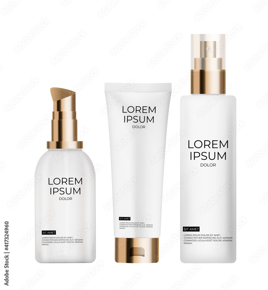 3D Realistic three cosmetics cream bottle Design Template of Fashion Cosmetics Product for Ads, flye