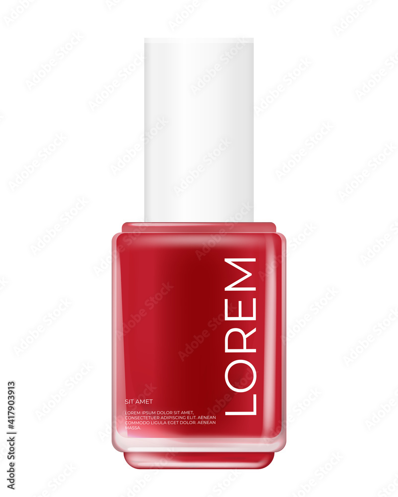 白色背景上的红色指甲油。广告、杂志、产品的化妆品模板
