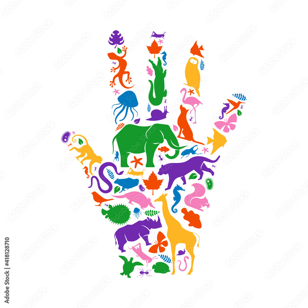 彩色野生动物图标手形隔离