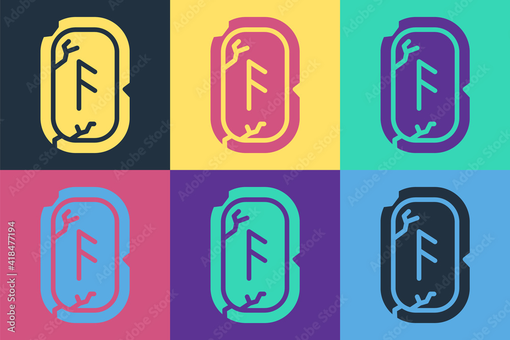 Pop art Magic runes icon isolated on color background. Vector.