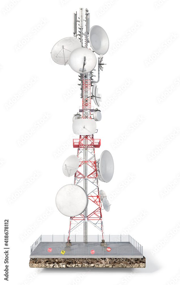 5g tower at the island  on a white background 3d illustration