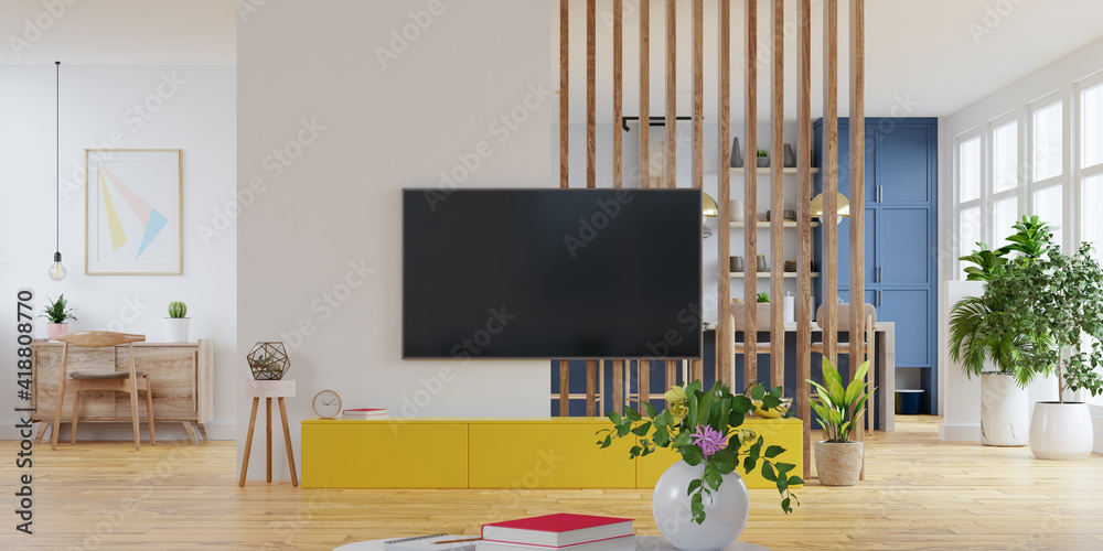 带家具的现代化室内房间、电视室、办公室、餐厅、厨房。