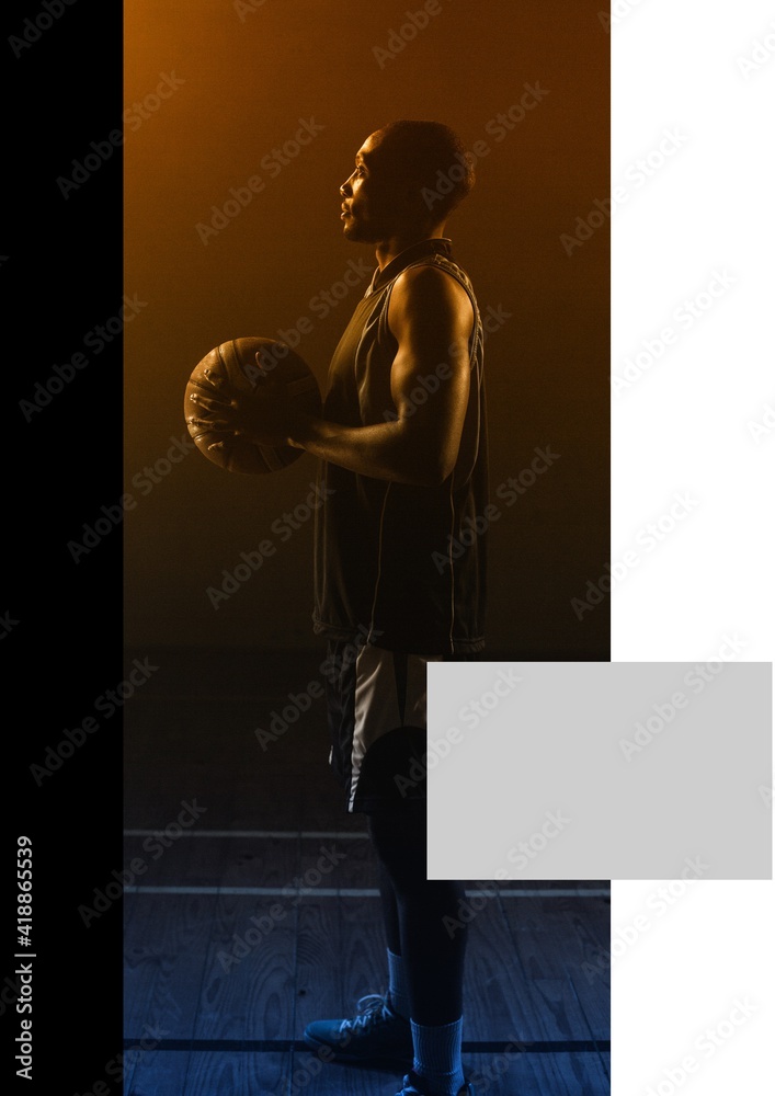 非裔美国男子篮球运动员的组成，带有灰色矩形的文案空间
