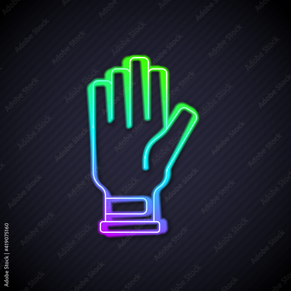 Glowing neon line Golf glove icon isolated on black background. Sport equipment. Sports uniform. Vec
