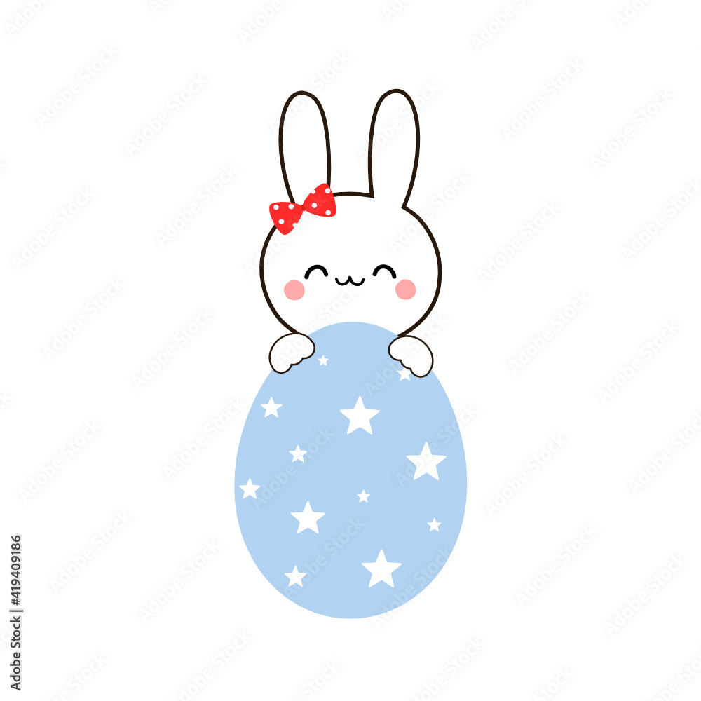 复活节兔子和复活节彩蛋图标在白色背景矢量插图上分离。