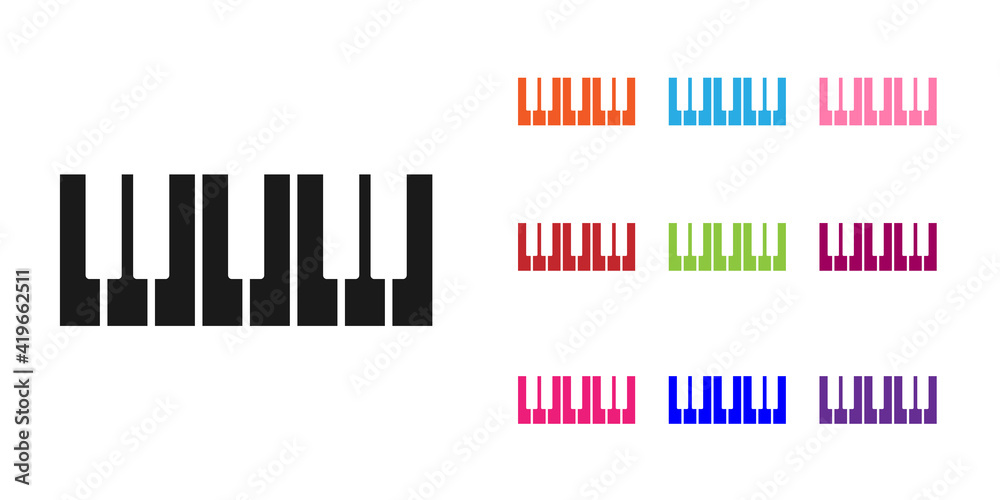 白色背景上隔离的黑色音乐合成器图标。电子钢琴。设置彩色图标。Vec