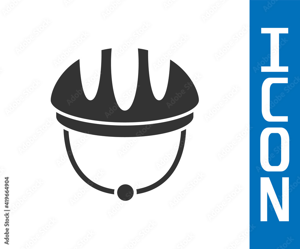 灰色自行车头盔图标隔离在白色背景上。极限运动。运动装备。矢量。