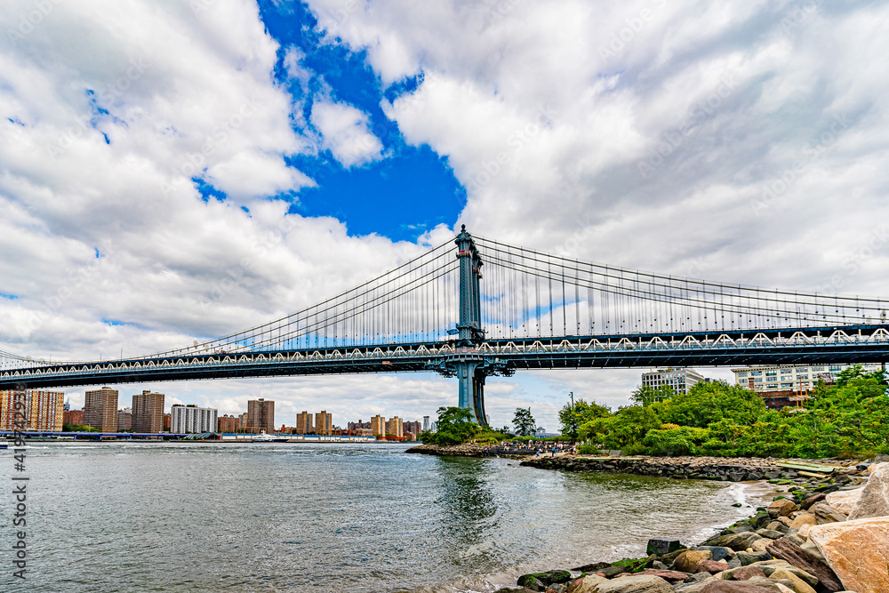 Manhattan Bridge over East River Brooklyn Historical Society DUMBO and waterfront condominium Manhat