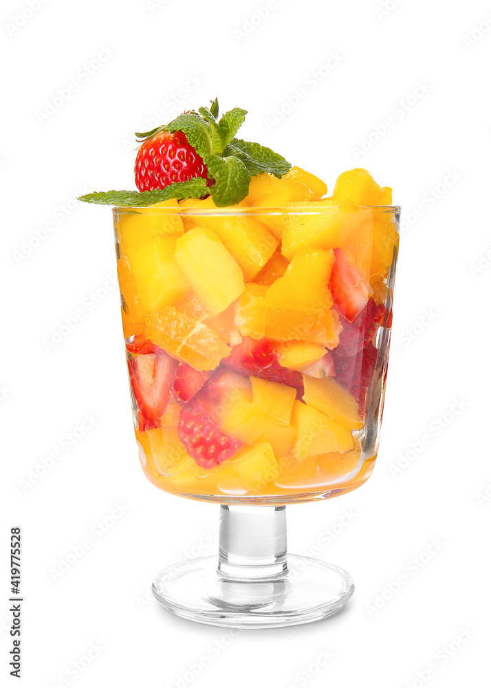 白底热带水果沙拉玻璃碗
