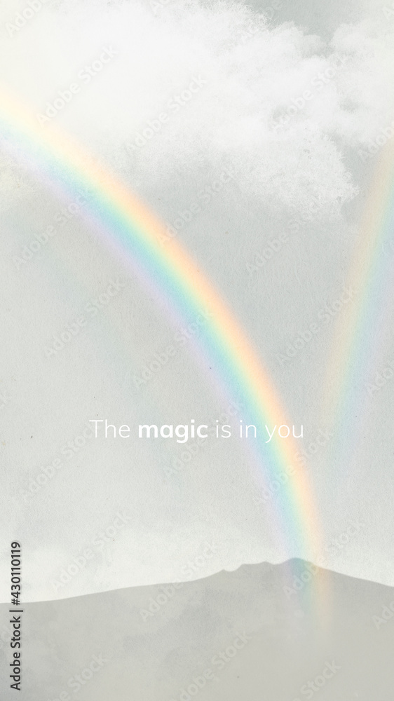 Rainbow wallpaper with quote on mountain graphic, the magic is in you