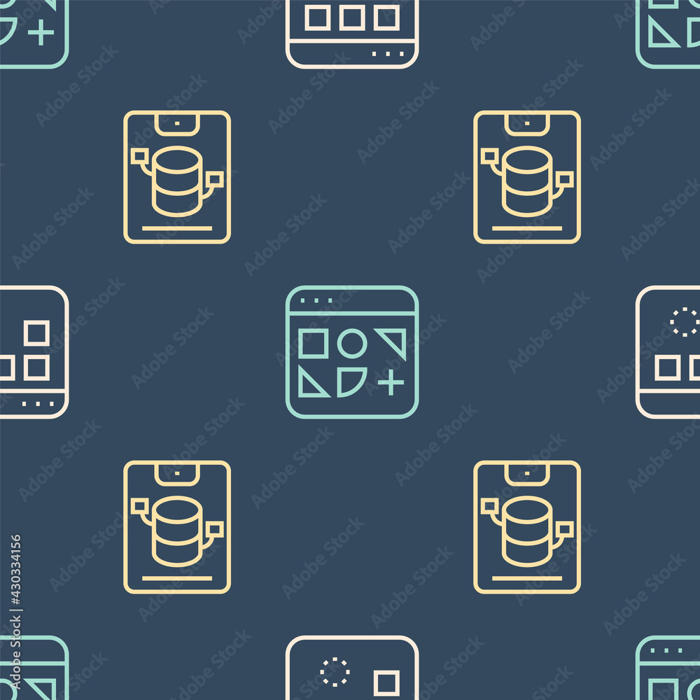 Set line Loading data window, Server, Data, Web Hosting and Different files on seamless pattern. Vec