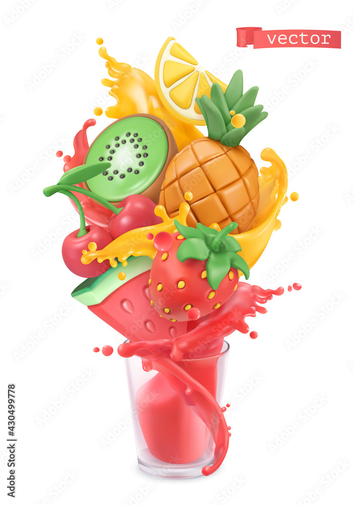 Fruit and berries burst. Sweet tropical fruits and mixed berries. Watermelon, pineapple, strawberry,