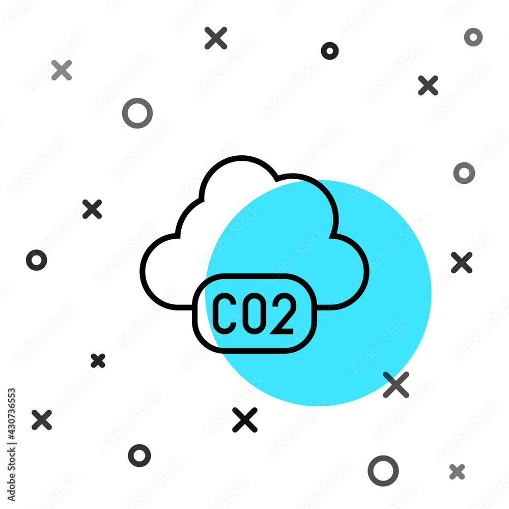 Black line CO2 emissions in cloud icon isolated on white background. Carbon dioxide formula, smog po