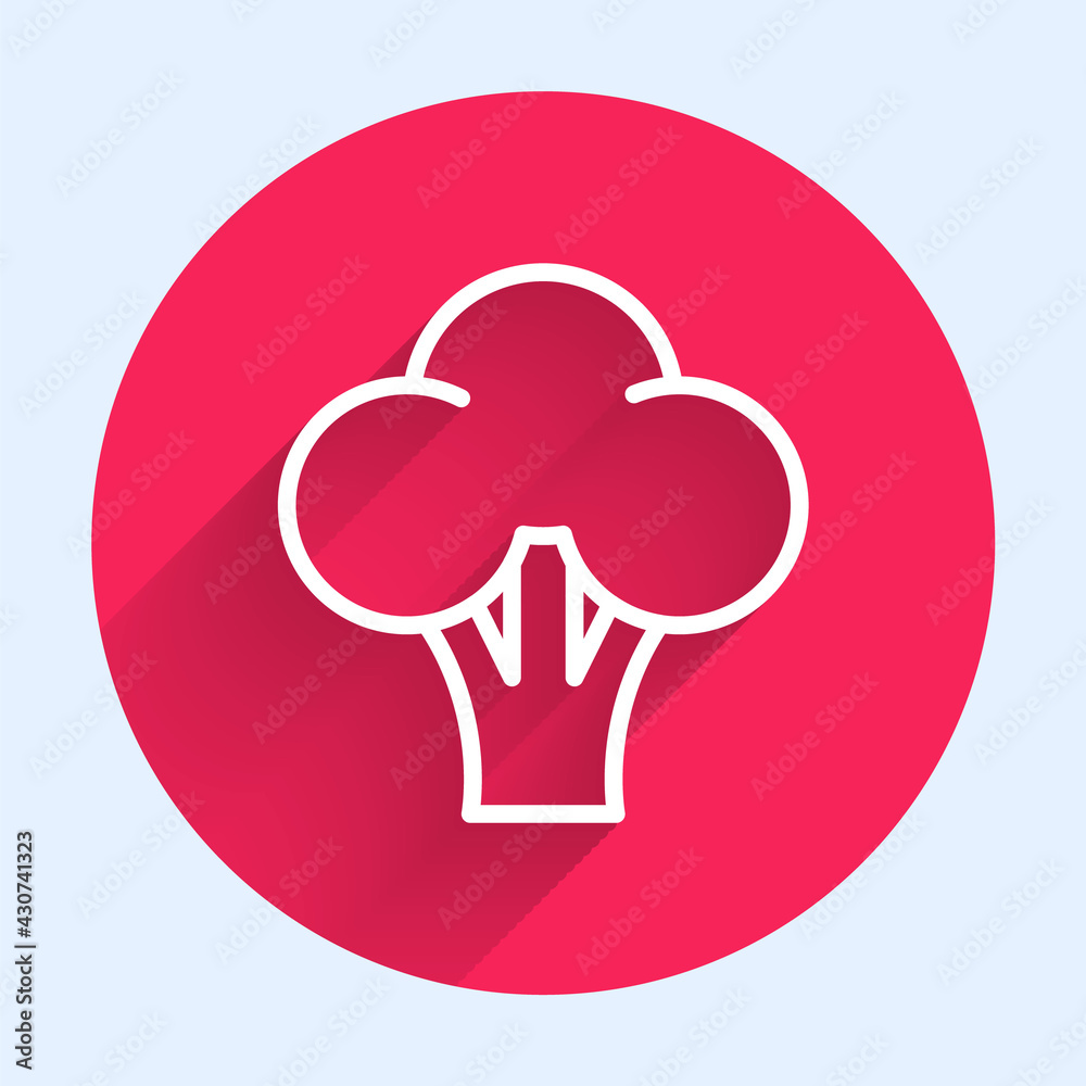 White line Broccoli icon isolated White line background. Red circle button. Vector