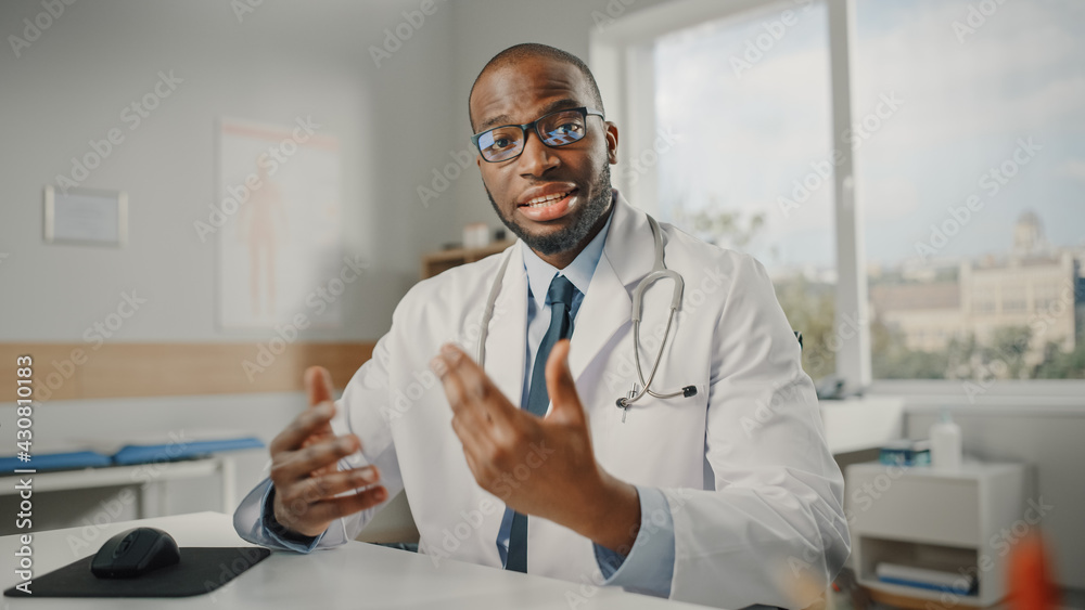 Doctors Online POV Medical Consultation: African American Physician is Making a Video Call with a P