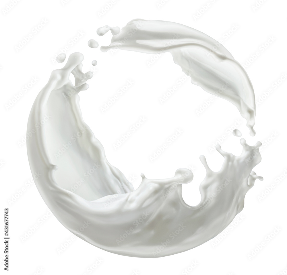白色背景上隔离的环形牛奶飞溅物