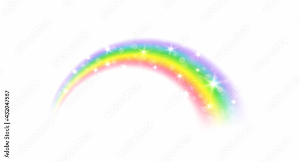 彩虹图标，白色背景上有闪闪发光的星星。光谱幻想拱形图案