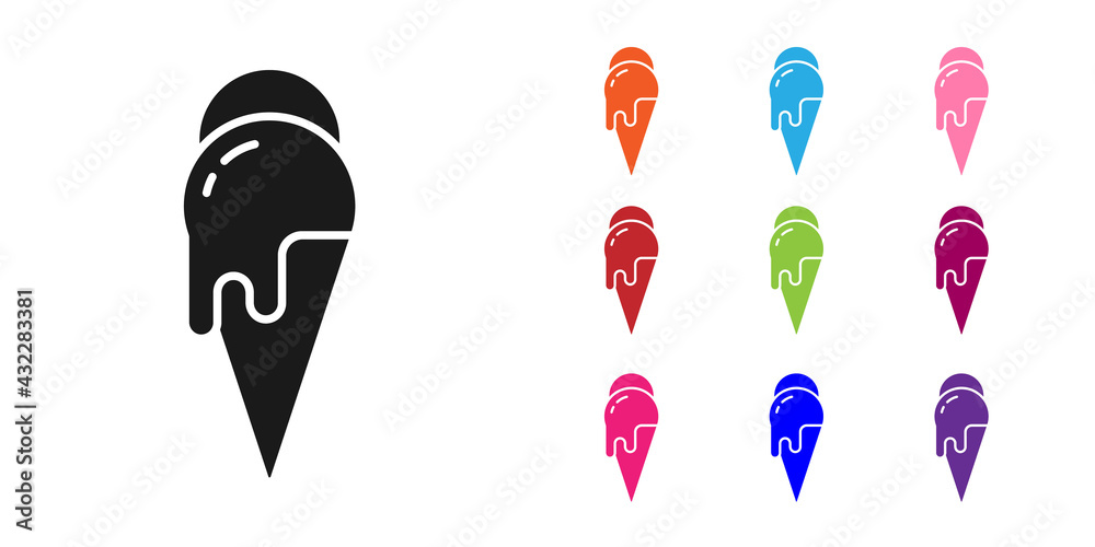 华夫饼蛋筒中的黑色冰淇淋图标孤立在白色背景上。甜蜜的符号。将图标设置为彩色。