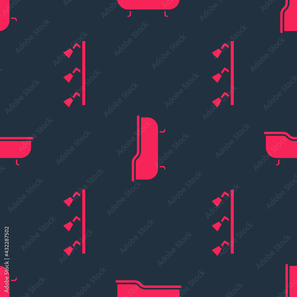 Set Led track lights and lamps and Bathtub on seamless pattern. Vector