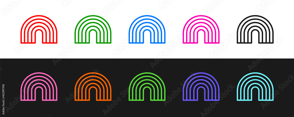 将线条彩虹图标隔离在黑白背景上。矢量