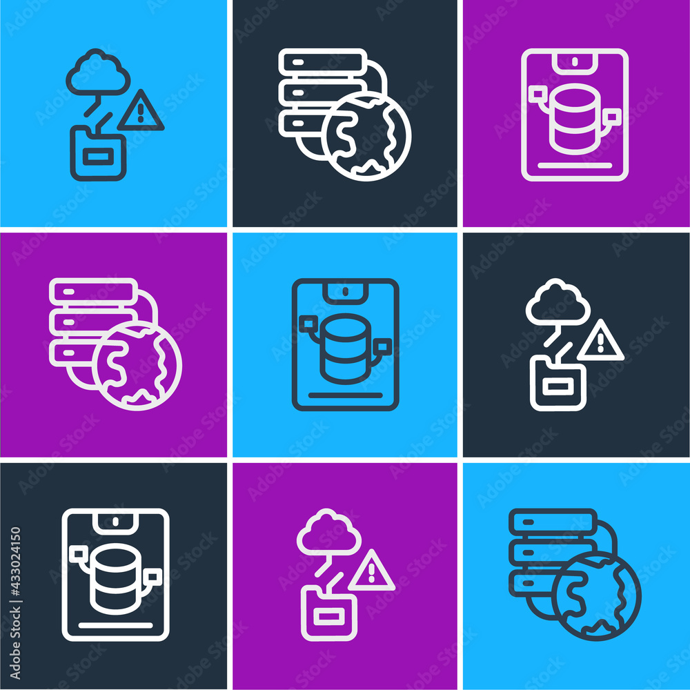 Set line Cloud technology data transfer, Server, Data, Web Hosting and Network cloud connection icon
