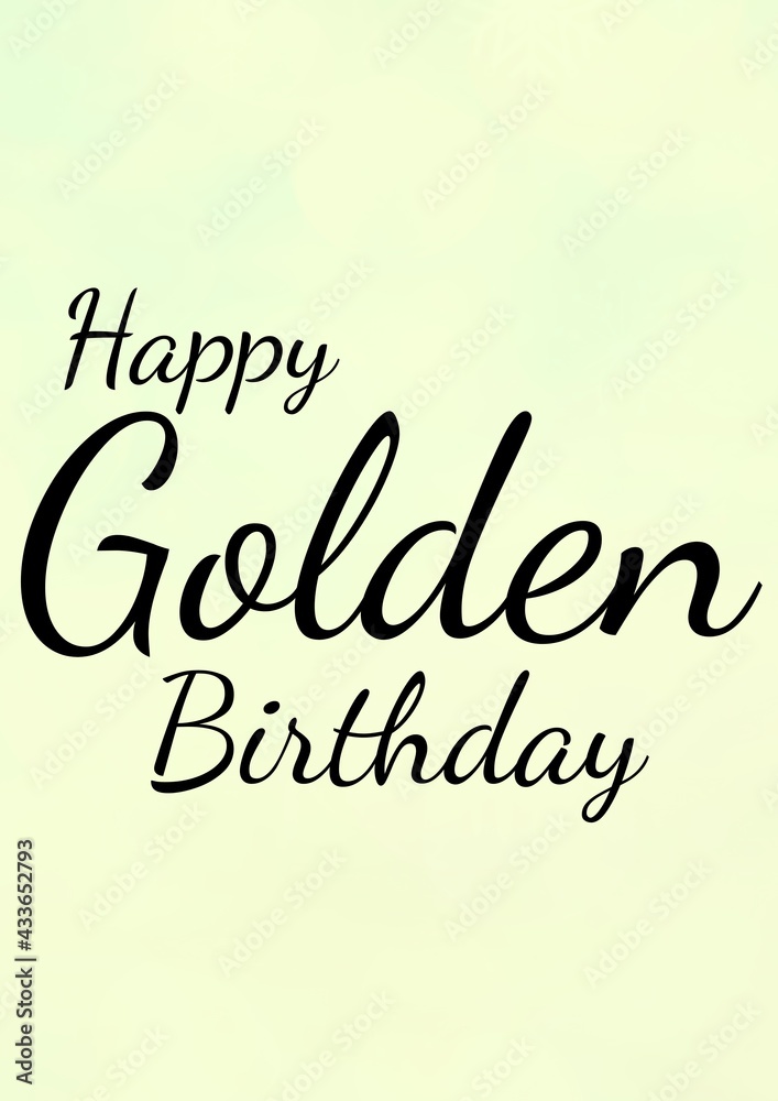 Composition of happy golden birthday text on light green background