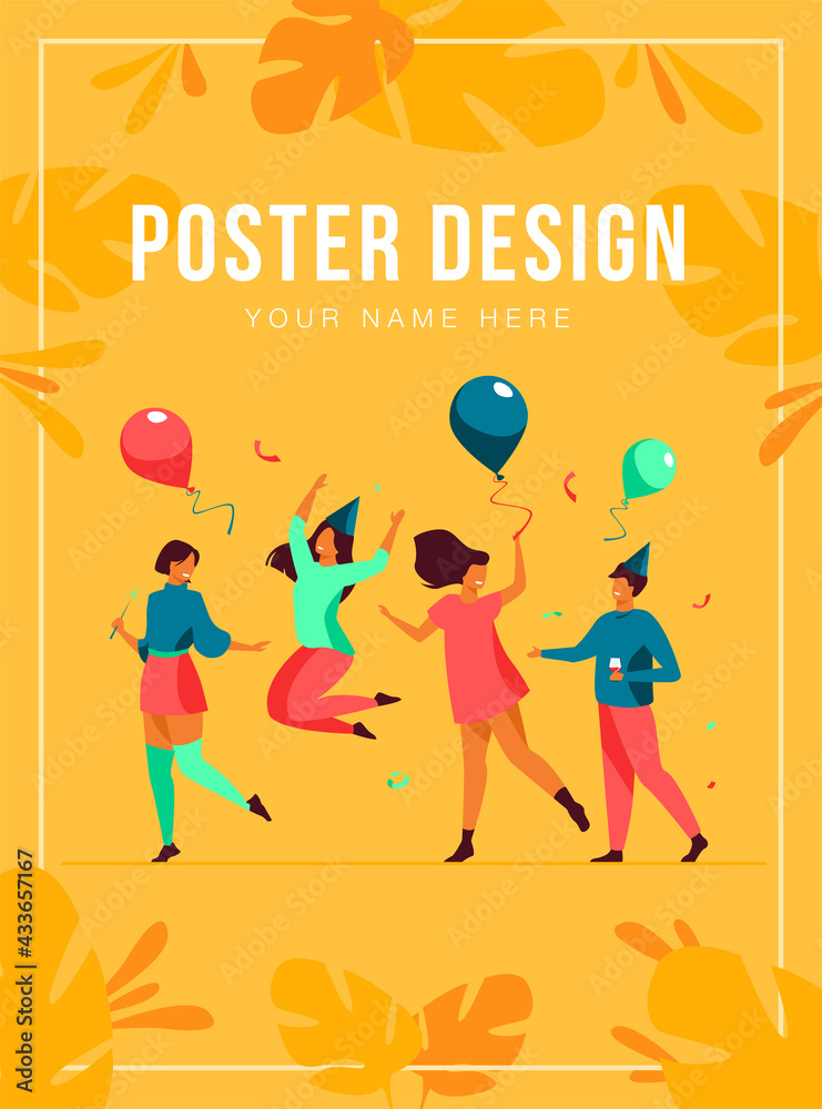 Happy Excited People Dancing Party Poster Template