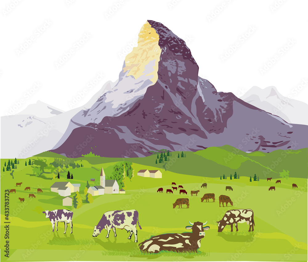 Bergkulisse mit Rinder auf der Alm