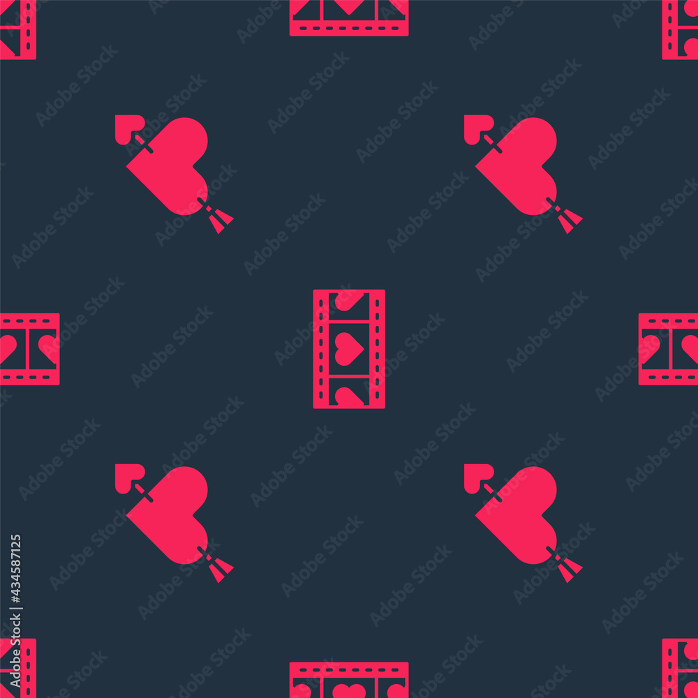 Set Amour with heart and arrow and Play Video on seamless pattern. Vector